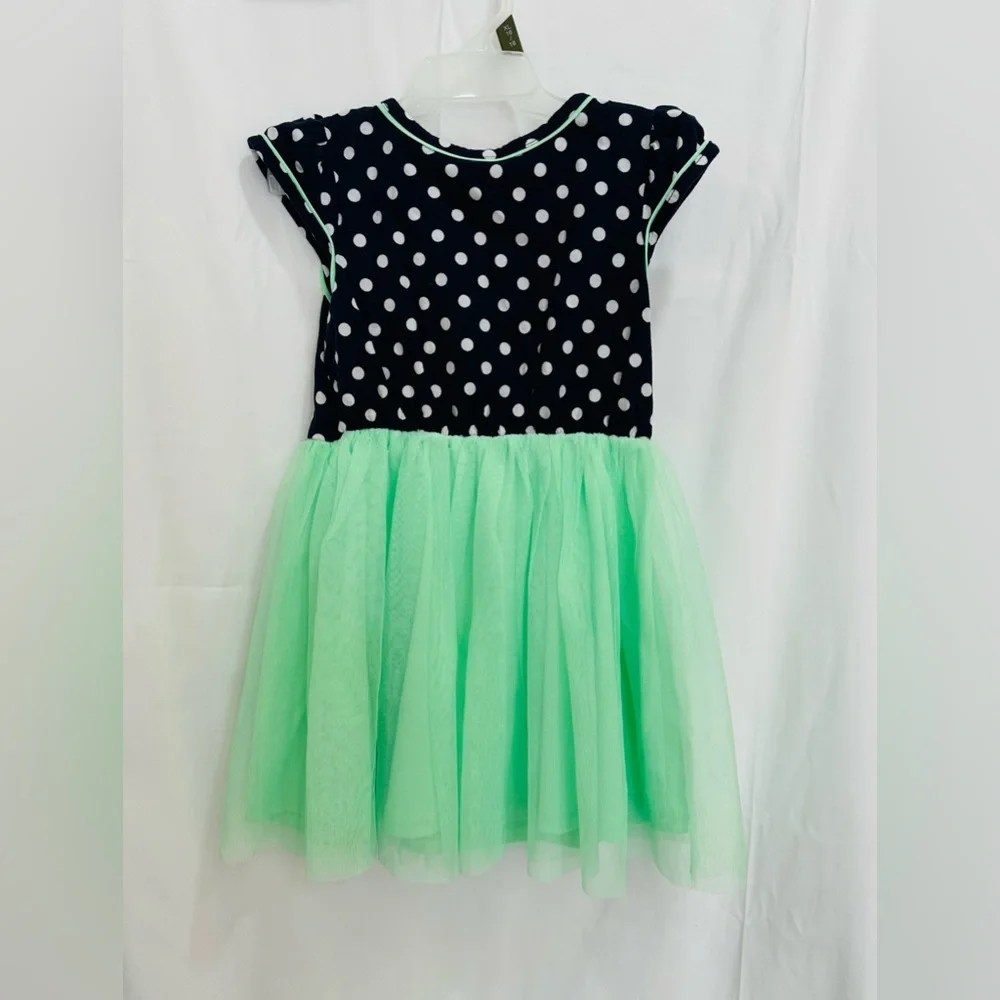 Faded Glory Girls 4/5 Short Sleeve Green/Blue Polka Dot‎ Chiffon Dress